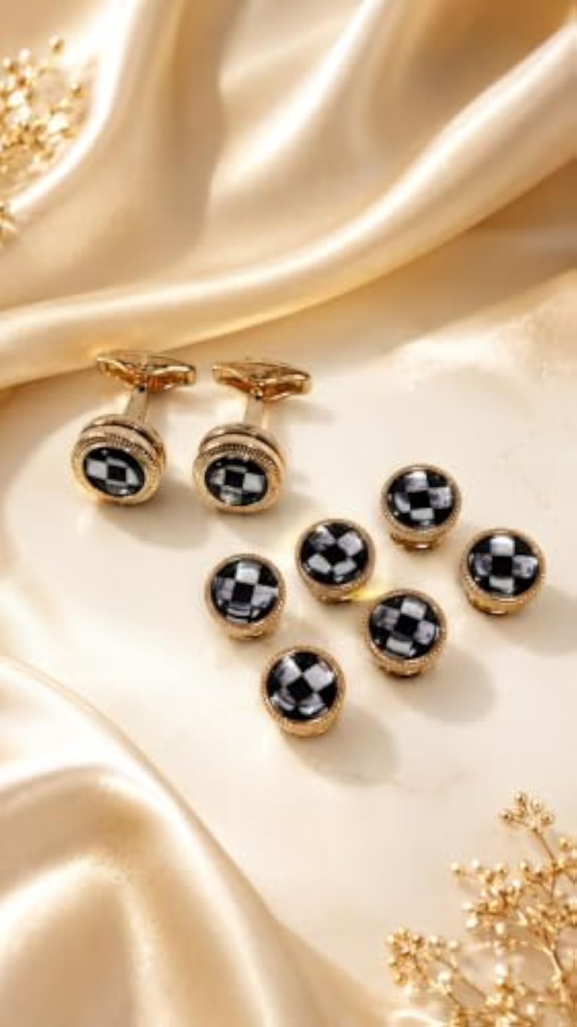 Men's Cufflinks and Stud Buttons Set, Gold Finish